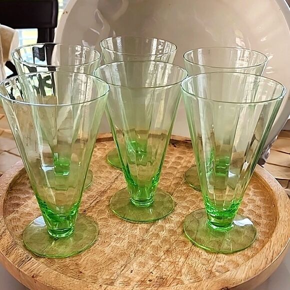 Uranium Subtle Ribbed Pilsner Glasses Set of 6 - Picture 1 of 8